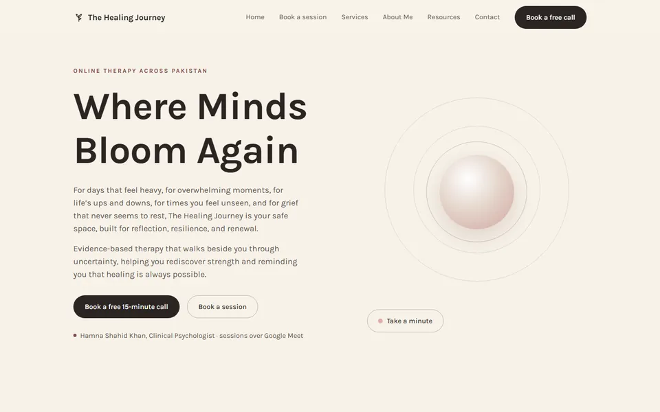 The Healing Journey online therapy website homepage