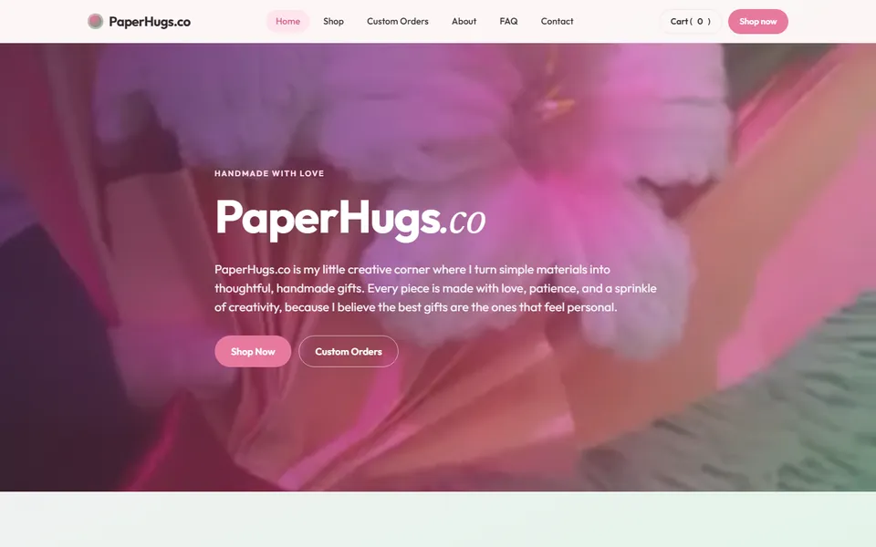 PaperHugs.co handmade gifts storefront homepage